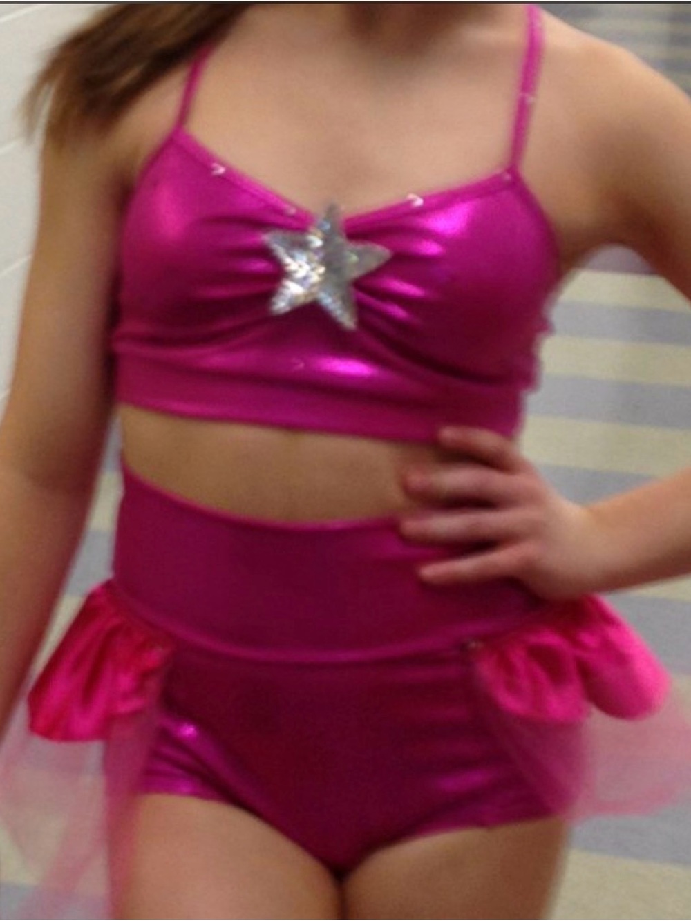 Sparkly Hot Pink Two-Piece Dance Costume / Performance Set - Large Child
